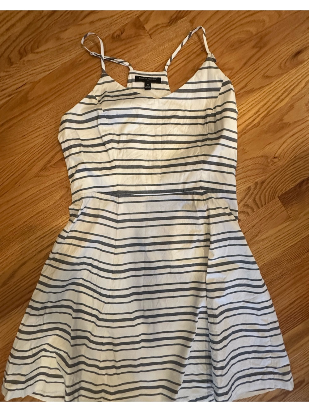 Banana Republic White and Navy Striped A-Line Skirt